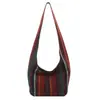 Bolsa de ombro em lona, bolsa de bolinho de grande capacidade, bolsa de compras versátil e simples, design de padrão listrado, estilo casual coreano