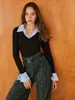 Camisa feminina de comércio exterior europeu e americano nova moda manga longa lapela falsa duas peças feminina base top