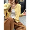 Suéter de Punto Cardigan de Manga Larga con Cuello Redondo, Estilo Coreano, Bordado de Otoño, Elástico Adelgazante para Mujer
