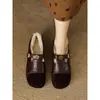 Estilo Universitário Retrô Camélia Tira em T Mary Jane Sapatos Pequenos de Couro Bico Redondo Mais Pelúcia Sapatos de Pelo Mulheres