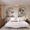 Sofá estilo americano Flor Oscura Patrón Francés Papel tapiz Fondo de pared de cabecera de dormitorio Tela de pared Tela de pared floral pastoral para Hotel B&B