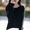 Ropa de Punto Nueva para Mujer de Primavera y Otoño Lana Fina Cardigan de Cuello Redondo Color Sólido Holgado Top con Temperamento Ropa Exterior para Mujer