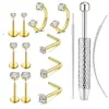 Piercing de Nariz Minimalista em Aço Inoxidável com Zircônia de Quatro Garras, Argola de Nariz da Moda, Barra em L Barra Reta Joia de Body Piercing, Transfronteiriço