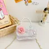 Bolso de Mano con Perlas Estilo Princesa para Niñas Bolso de Hombro Dulce con Lazo de Encaje Estilo Chanel Bolso Cruzado con Cadena Bolso Infantil