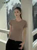 INSSProducto nuevo con diseño de costura optimizado, corte ajustado, alta elasticidad, camiseta de manga corta con cuello redondo para mujer 80052