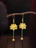 Aretes Colgantes de Loto Método Antiguo Shajin de Dos Generaciones para Mujer Moda Nacional Colgante de Loto Cadena de Lana Hueca Collar