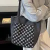 Bolsa Feminina Estilo Coreano Bolsa de Estudante Versátil Xadrez Simples Bolsa de Ombro Satchel Bolsa Grande Ins Grande Capacidade Bolsa de Lona