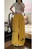 Calça moletom casual com estampa de desenho animado retrô americana para mulheres, estilo solto e relaxado, calça longa de perna reta com cintura elástica, calça versátil de perna larga