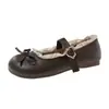 Zapatos planos de cuero con puntera redonda y lazo retro para mujer, nuevo estilo primavera-verano 2026, zapatos Mary Jane franceses de suela blanda para combinar con faldas