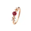 Anel Chiba Cobre Banhado a Ouro Rosa Letra X Zircônia Vermelho Sangue de Pombo para Mulheres Retrô Francês Luxo Acessível Elegante Versátil