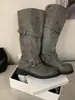 Chuyuji 2026 Verano Nuevo Estilo Retro Europeo y Americano Hebilla de Cinturón Botas de Motocicleta para Mujer, Invierno Punta Redonda Botas de Media Caña Apiladas para Mujer