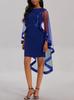 Vestido de malla transfronterizo de comercio exterior europeo y americano, moda, cuello redondo, temperamento, color sólido, chal, vestido de talla grande, vestido de punto