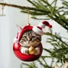 Acrílico Engraçado Fofo Gato Cheio Segurando Bola de Natal Árvore de Natal Decoração 2D Ornamento Chaveiro Celebração de Feriado