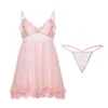 Vestido de tirantes transparente tipo rosa, deseo puro, encaje, escote en V pronunciado, almohadilla extraíble en el pecho, lazo dulce, espalda descubierta, talla grande, conjunto P5768