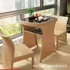 Conjunto de mesa e cadeiras de vime para exterior, incluindo três peças, para uso doméstico, adequado para varandas, pátios e jardins; uma combinação de cadeira de vime simples e elegante que também é móvel