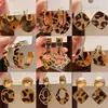 Pendientes Geométricos de Piel con Estampado de Leopardo Aguja Plateada Retro Maillard Elegantes de Alta Gama Pendientes de Moda para el Viaje Diario