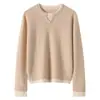 Otoño e Invierno Nuevo Nuevo Tejido de Punto de Cachemira 100 Pura para Mujer Tejido de Punto de Combinación de Colores Camiseta de Fondo Suelta de Cuello Redondo