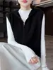 Nuevo Chaleco de Punto con Capucha Cardigan de Lana Pura Otoño/Invierno 2026 para Mujer, Chaleco sin Mangas de Color Sólido para Superponer