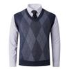Chaleco de Punto con Cuello en V para Hombre Otoño e Invierno Nuevo Estilo Suéter sin Mangas con Forro Polar Suéter Casual para Papás de Mediana Edad y Mayores