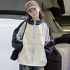 Chaqueta con Capucha de Bloques de Color para Niña, Nuevo Estilo Otoño 2026, Chaqueta Holgada con Estampado de Letras para Niños Mayores, Cortavientos para Niños