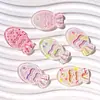 Adesivos de unha em resina transparente listrados em rosa pálido e branco com glitter, textura de gelatina, para clip de cabelo DIY, cola creme, acessórios feitos à mão combinando