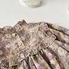 INS Primavera y Otoño Bebé Estampado Vintage Floral Camisa con Gorro de Manga Larga para Bebés Niñas Cuello Zou Zou Traje de Gateo