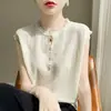 24 años primavera y verano nuevo suéter de lana peinada para mujer chaleco sin mangas con cuello de encaje bordado base de jacquard fina
