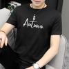 Camiseta de algodón puro para hombre, de manga corta, holgada, con cuello redondo, ropa de marca moderna, con estampado de letras, de algodón puro, de verano, de media manga.
