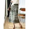 ¡Lino Lyocell! Falda Midi de Corte Recto con Abertura, Estampado Digital a Dos Caras, Línea A para Mujer, Verano H052920