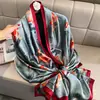Primavera, Verano y Otoño Nuevo Estilo Coreano Floral Elegante Gama Alta Seda Artificial Bufanda Decorativa para Mujer Chal Protección Solar Toalla de Playa