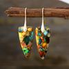 Pendientes colgantes geométricos de piedra natural bohemia nuevos transfronterizos, joyería retro popular europea y americana, joyería al por mayor