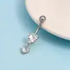 Joyería para piercing con incrustación de circonita, barra de acero inoxidable, accesorios de cobre, base de rosca externa giratoria, adorno para ombligo