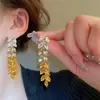 Pendientes Largos de Borla de Diamante de Colores Europeos y Americanos con Espiga de Trigo, Moda, Súper Brillantes, de Alta Gama, Exagerados, de Banquete, Personalidad