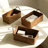 Cesta de Almacenamiento Tejida de Paja con Doble Asa Cesta de Almacenamiento para Mesa de Café y Snacks Organizador de Artículos Varios Tejido a Mano Caja Organizadora Cesta de Almacenamiento para Cosméticos