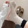 Calcetines nuevos para mujer de la serie miu, para primavera y otoño, de longitud media hasta la pantorrilla, con bloques de color, algodón suave y cómodo, diseño simple de encaje, calcetines con volantes para niñas