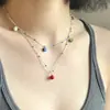 Collar Colgante de Verano Dopamina Colorido con Cuentas para Mujer, Manzana Linda Cuentas Checas Flor Cadena para Clavícula Apilable