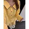Cardigan Pajama de Cor Contrastante com Estampa de Bolinhas Estilo Doce para Mulheres Primavera Novo Algodão Gaze Manga Longa Calça Longa Conjunto de Roupa para Casa