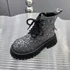 Botines cortos estilo Martin para mujer con forro de polar, nuevos para otoño e invierno 2026, con estampado de leopardo, cordones, estilo workwear biker, versátiles, modernos, de algodón