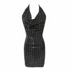 Estilo Hong Kong palco estilo sexy garota quente lantejou dourado halter Costas nuas cintura apertada saia vestido justo bainha mulheres