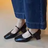 Zapatos Mary Jane de tacón grueso y punta cuadrada para mujer 2026 otoño nuevos retro correa única temperamento ligero zapatos de vestir tacón medio tacones altos