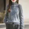 Estilo Old Money Outono e Inverno Novo Suéter de Caxemira Escovada Tricô Feminino Cardigã de Lã Gola Meia-Alta Borda Enrolada Top Macio