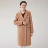 Elegante Casaco Longo Feminino de Lã Dupla Face com Ombro Reto e Gola de Terno, Novo Casaco para Deslocamento Outono/Inverno
