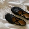 Versión de piel de oveja ~ Zapatos de ballet cruzados de piel auténtica con punta redonda y suela suave, Mary Jane de boca baja, planos para mujer