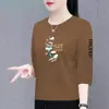 Roupa de Maternidade Meia-Idade E-commerce Transfronteiriço Manga Sete Pontos Feminino Estampado Solto Emagrecedor Casual Redutor de Idade Camisa Camada Base