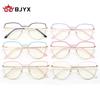 Gafas de lectura de marca BJYX, marco completo, caja de negocios, ultraligeras, ultratransparentes, de color sólido, de metal, de alta calidad, anti luz azul, espejo plano
