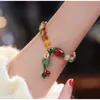 Pulseira de Cristal Morango com Contas para Meninas, Pulseira de Amizade, Pulseira de Nicho com Pingente de Franja