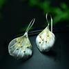 Aretes de Plata Esterlina S925 Tailandia Artesanía de Chiang Mai Flor Aretes Largos de Plata Esterlina para Mujer Elegantes Aretes de Plata Lisa