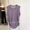 Retiro de contador ~ Etiqueta de corte Cordón de contador en ambos lados Holgado Casual Chaleco de Yoga Pilates Fitness Blusa Deportiva