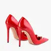Zapatos de mujer de moda con punta de charol talla grande, tacón fino nuevo, hebilla de metal, zapatos de primavera y verano, cabeza redonda roja, pedido