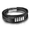 Pulsera de cuero de acero inoxidable de estilo europeo y americano de Amazon para hombre, hecha a mano, línea de automóviles, pulsera de acero de titanio tejido multicapa